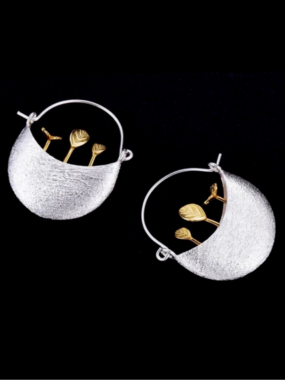 “Sprouts in a Basket” Seedling Butterfly Planter Botany Whimsy Two Tone 3D Hoops - Picture 6 of 11